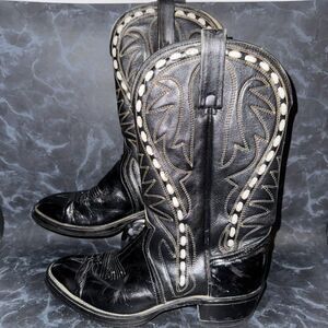 Ranchland Cats Paw Leather Black Embroidered Western Cowboy Boots Size 10.5D